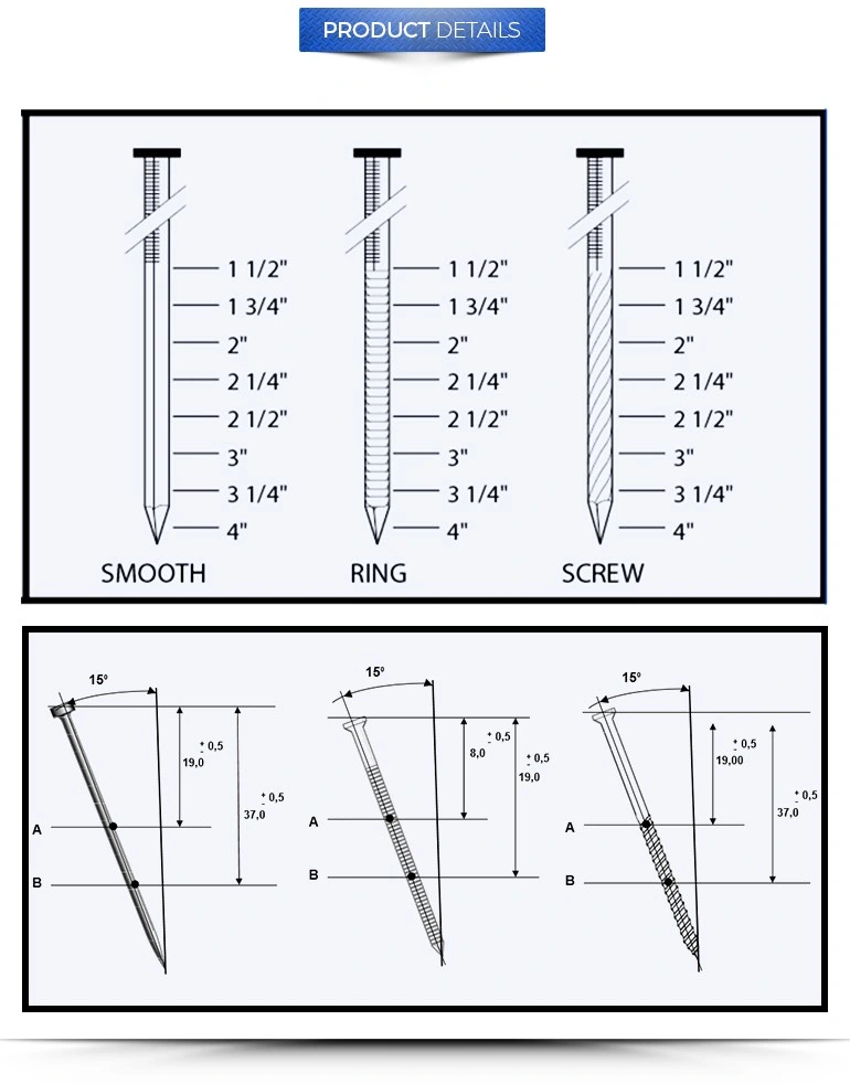 Manufacturer 15 Degree 2 &prime;&prime;x. 099&prime;&prime; Pneumatic Galvanized Pallet Roofing Common Coil Nails for Nail Gun