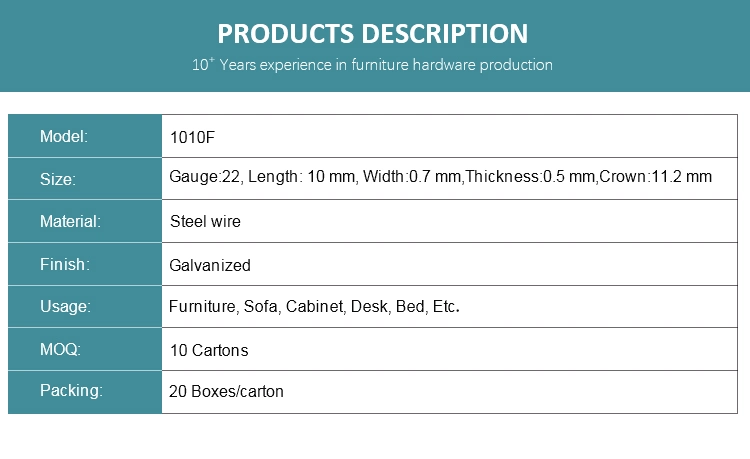 22 Gauge Iron Steel Staple Galvanized Furniture Nail 14series